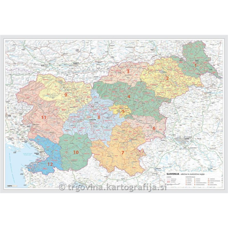 STATISTIČNE REGIJE in OBČINE - Slovenija, 158x110 cm