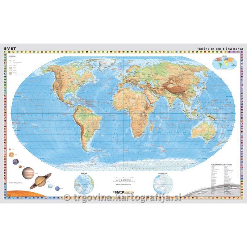 SVET, stenska šolska karta, 1:27M, 158x108cm