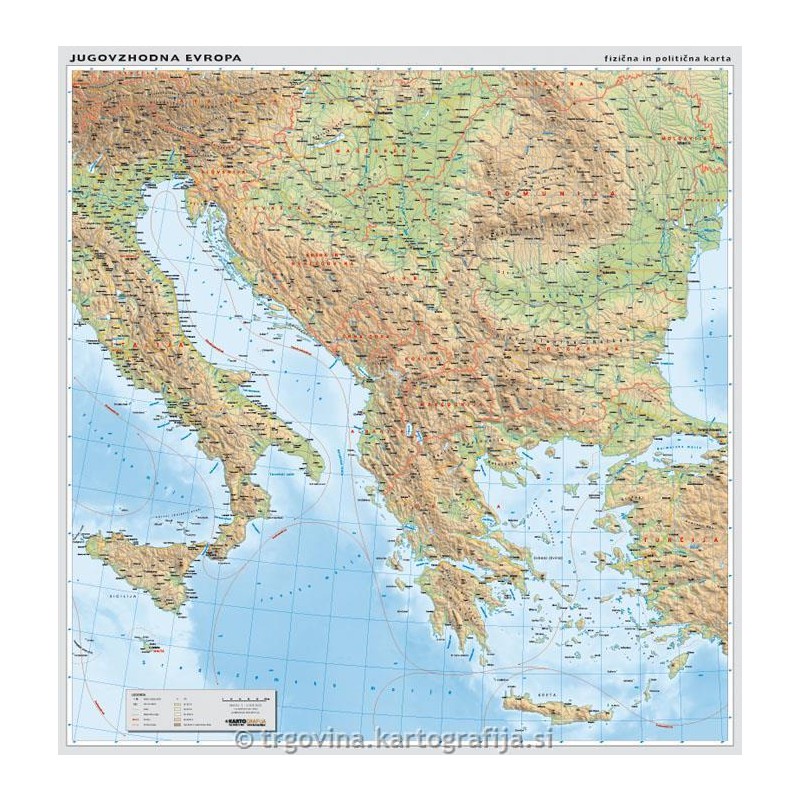 EVROPA - JUGOVZHOD, stenski zemljevid - šolska karta 1:1M, 158x170 cm