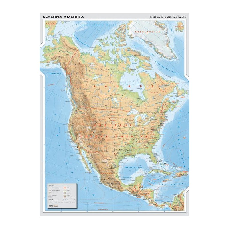 SEVERNA AMERIKA, stenski zemljevid - šolska karta 1:6M, 113x158 cm