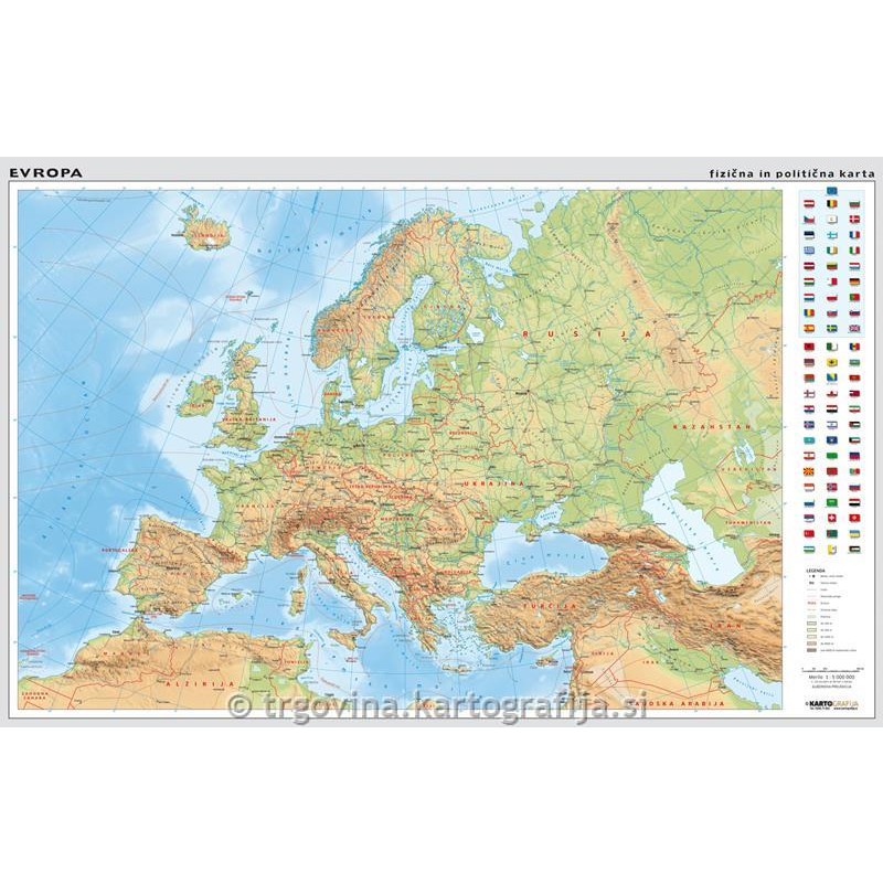 EVROPA, stenska fizična karta 100x70 cm, gloss papir