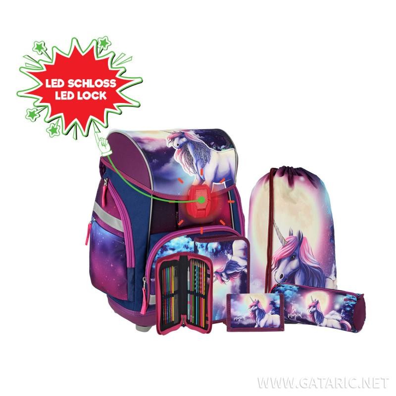 Set šolska torba samorog - unicorn School bag set ''BE MAGICAL'' PROLIGHT 5-Pcs (LED buckle)