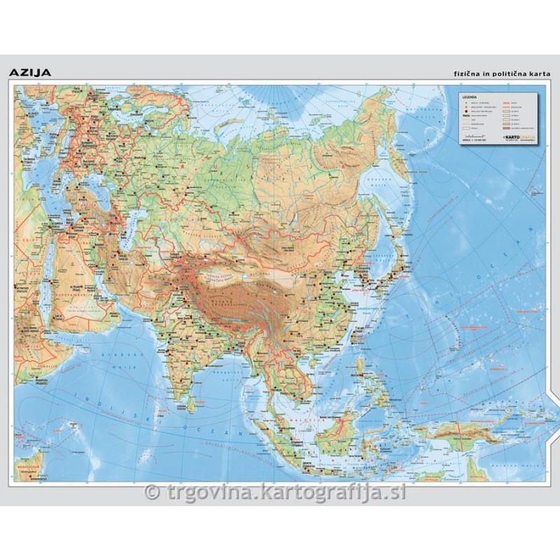 AZIJA, stenska karta - šolski zemljevid 1:10M, 158x128 cm