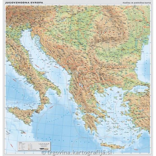EVROPA - JUGOVZHOD, stenski zemljevid - šolska karta 1:1M, 158x170 cm