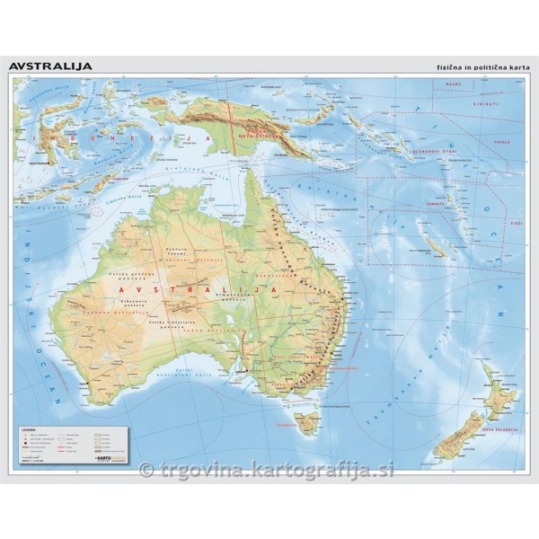 AVSTRALIJA, stenski zemljevid - šolska stenska karta 1:4.25M, 158x130 cm
