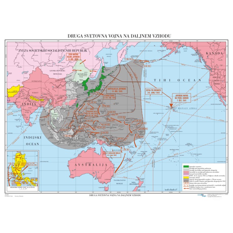 Šolska stenska karta Druga svetovna vojna na Daljnem vzhodu
