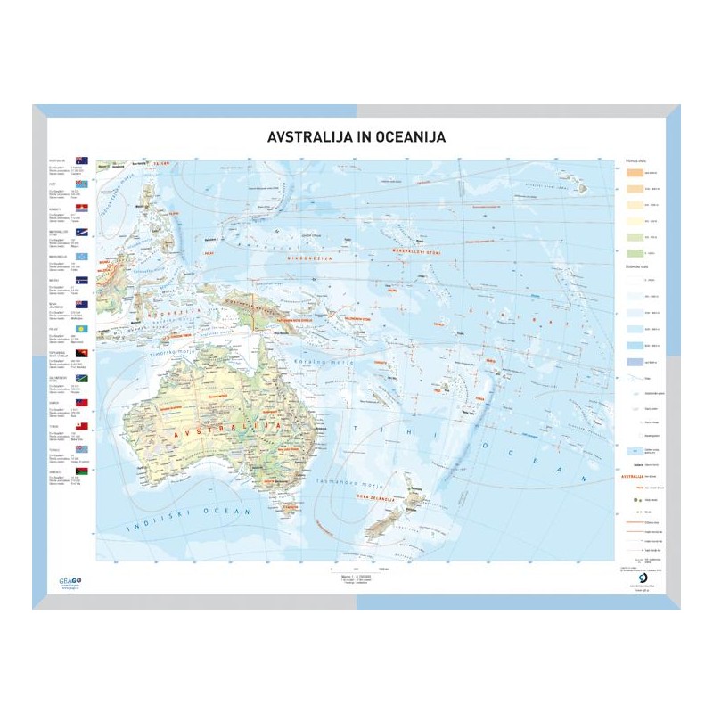 Šolska karta Avstralija in Oceanija  - Stenski zemljevid Avstralije in Oceanije  1:8700000 