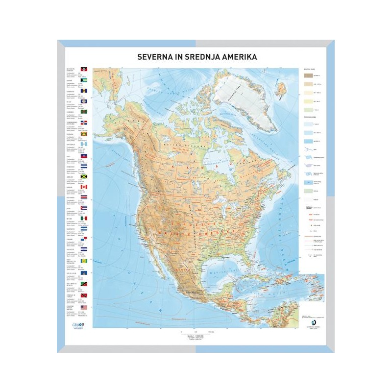 Šolska karta Severna in Srednja Amerika  - Stenski zemljevid Severne in Srednje Amerike 1 : 8000000
