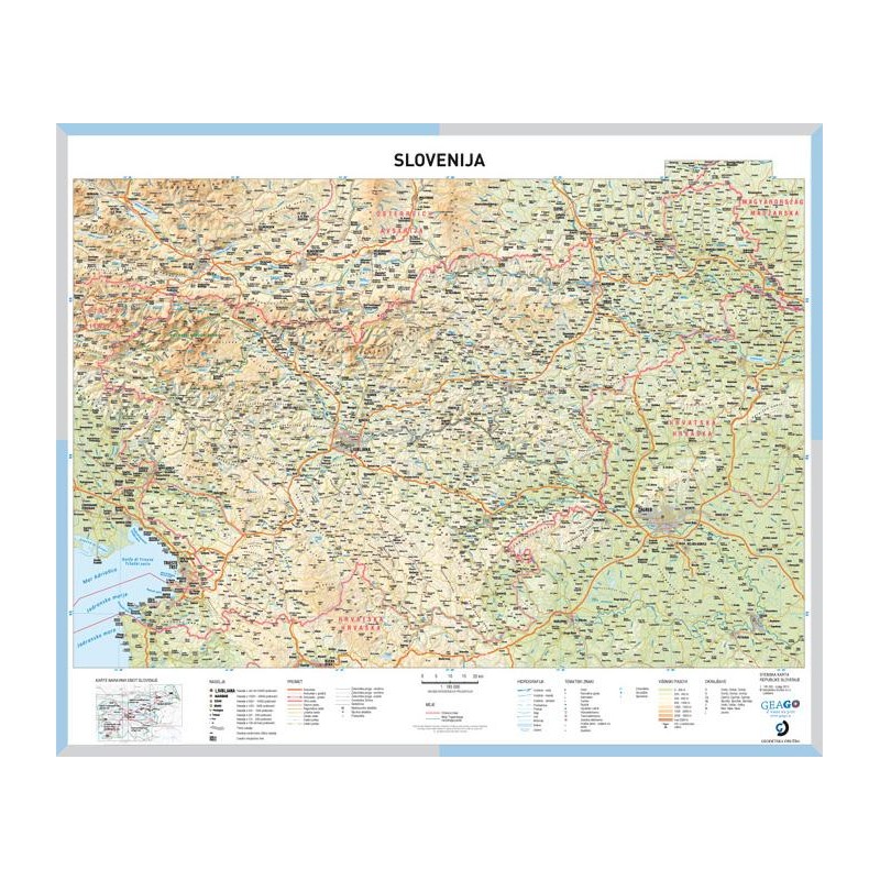 Šolska karta Slovenija  - Stenski zemljevid Slovenije 1 :185000 150X130