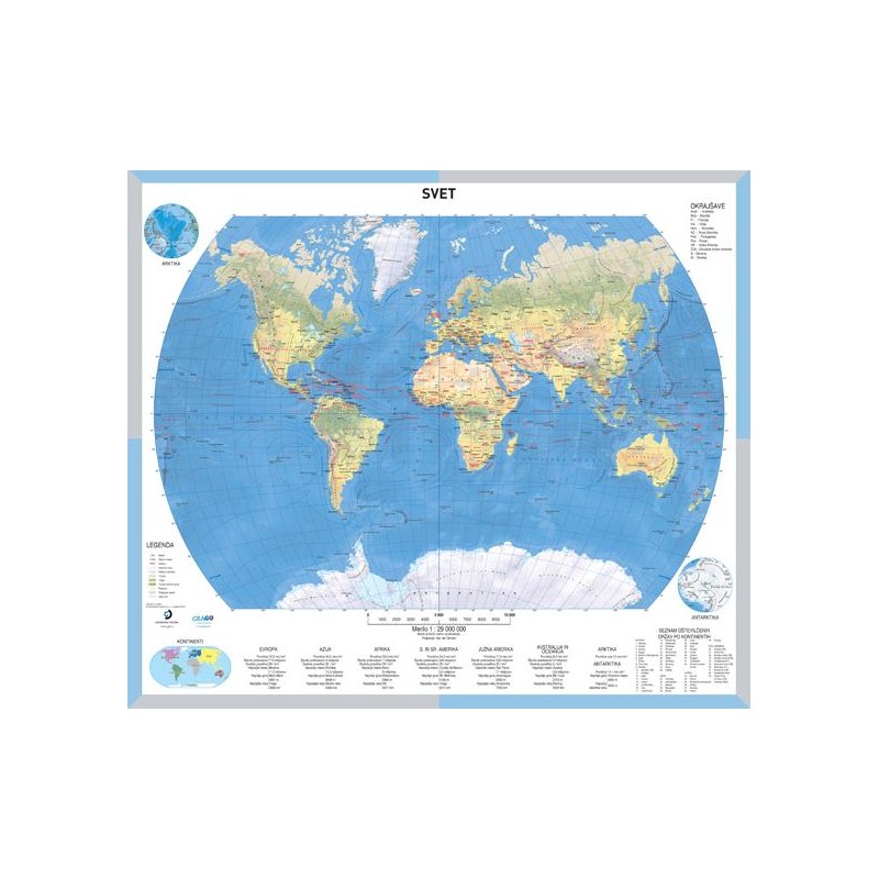 Šolska karta Svet - Stenski zemljevid Sveta 1:29000000