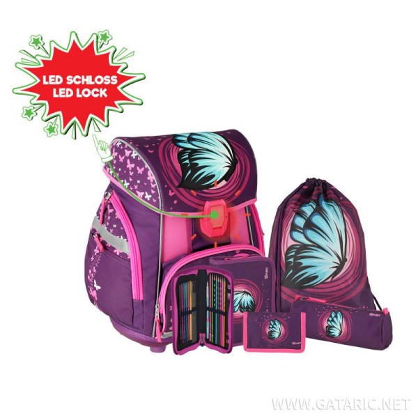 Set šolska torba metulj- Butterfly School bag set  PROLIGHT 5-Pcs (LED buckle) 